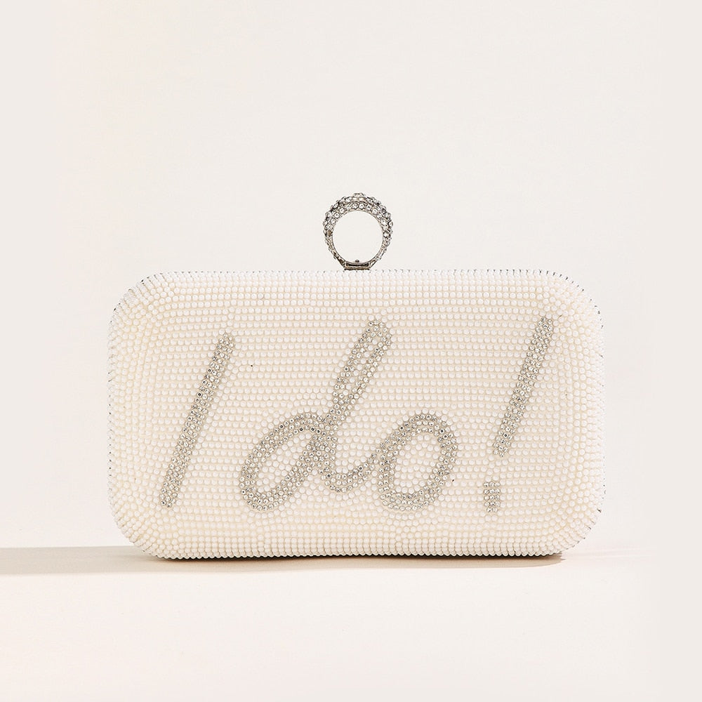 "I Do" " MRS" "BRIDE" Pearl Beaded Bridal Purse | Wedding Shoulder Clutch Bag
