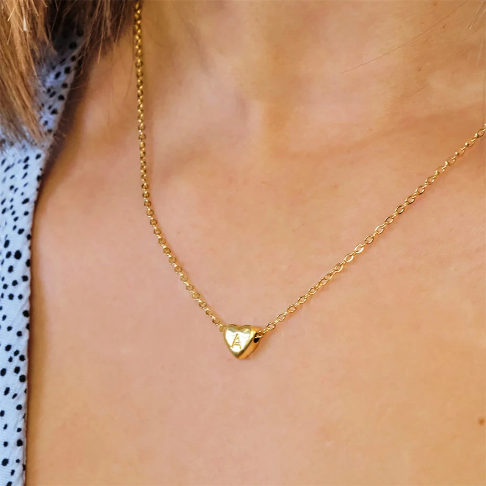 Gold Initial Heart Necklace | A-Z Letter Bridesmaid & Wedding Gift
