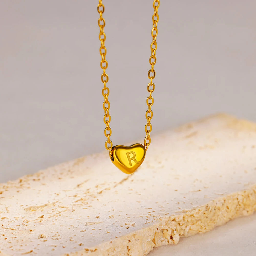Gold Initial Heart Necklace | A-Z Letter Bridesmaid & Wedding Gift