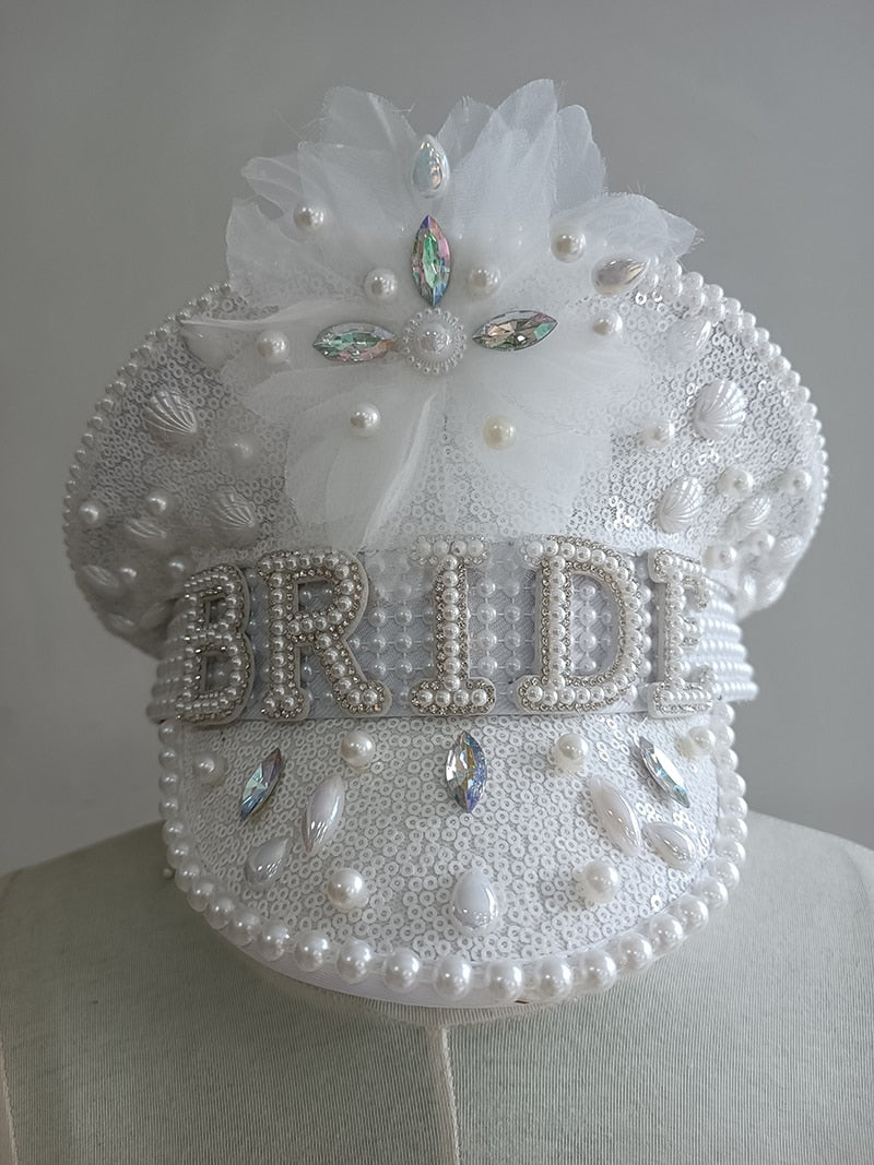 Rhinestone Bridal Hat | Sequined & Beaded Wedding Headpiece