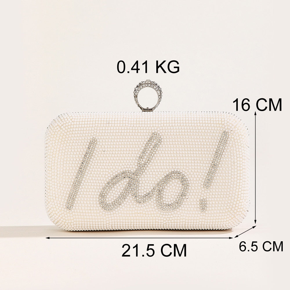 "I Do" " MRS" "BRIDE" Pearl Beaded Bridal Purse | Wedding Shoulder Clutch Bag