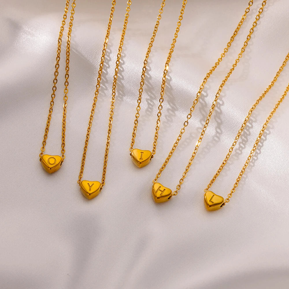 Gold Initial Heart Necklace | A-Z Letter Bridesmaid & Wedding Gift