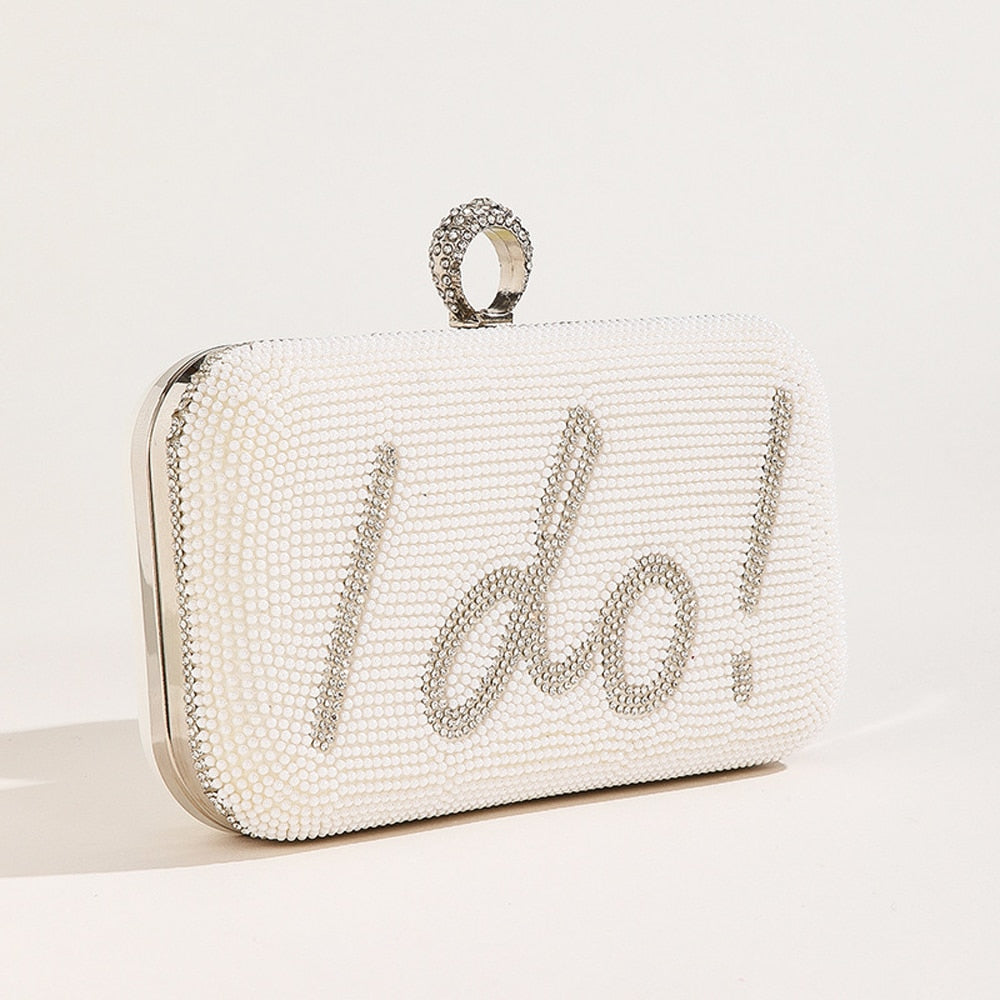 "I Do" " MRS" "BRIDE" Pearl Beaded Bridal Purse | Wedding Shoulder Clutch Bag