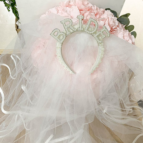 Bride to Be Pearl Crown Tiara & Veil Set | Bachelorette Party Gift